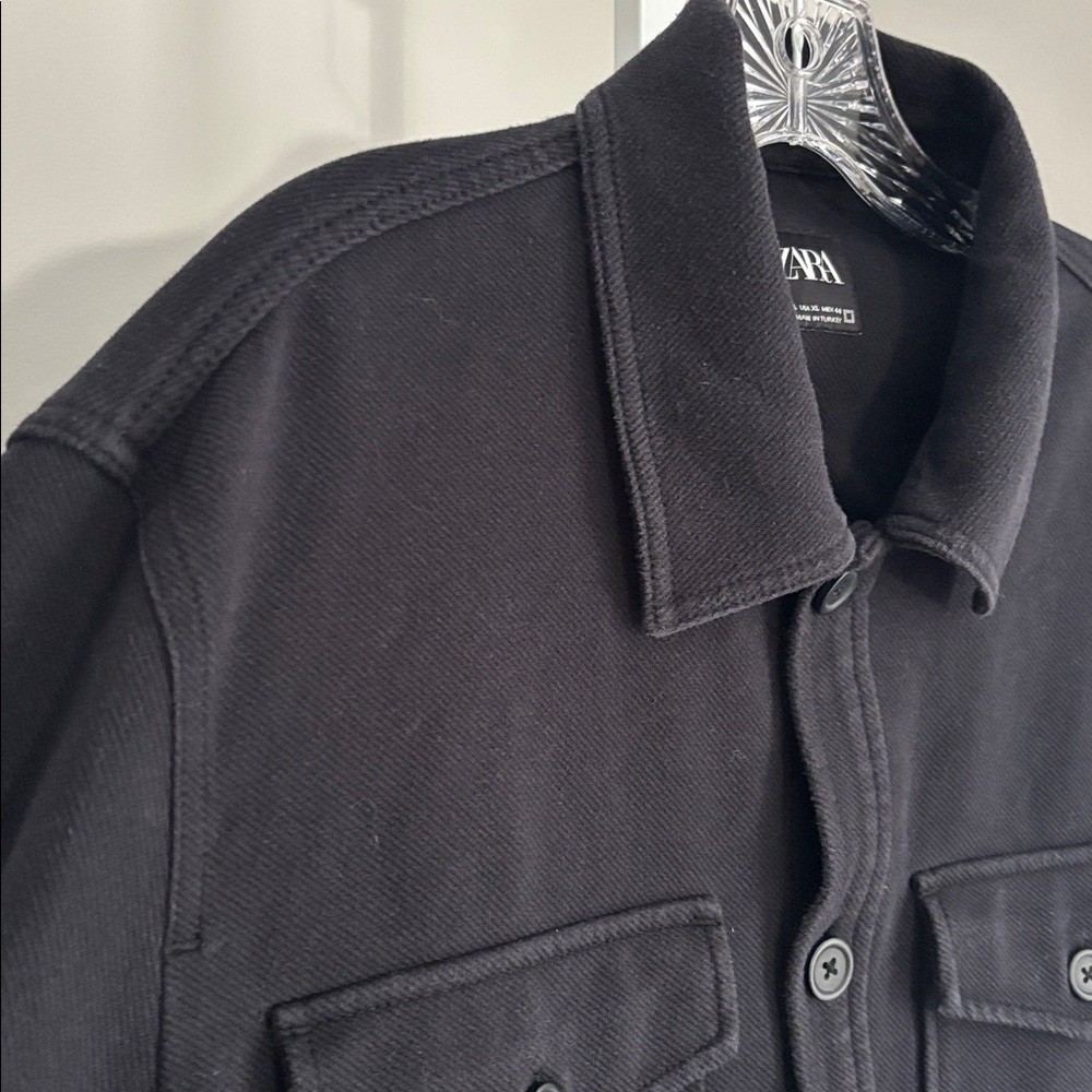 Zara Black Textured Overshirt Jacket Button Front Men’s Size XL - Picture 5 of 6